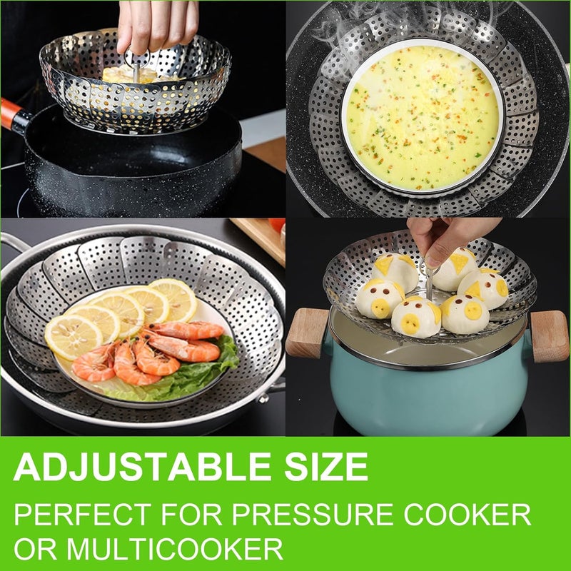 FOFAYU Vegetable Steamer Basket for Cooking 304 Stainless Steel Veggie Food Steamer Basket, Folding Expandable Steamers to Fit Various Size Pot (5.9" to 10") - Image 4